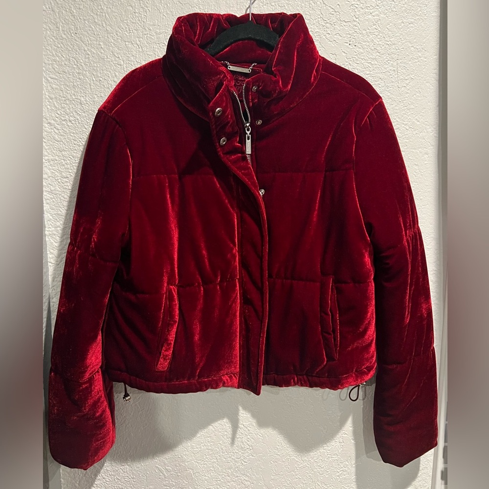 Burgundy suede puffer jacket